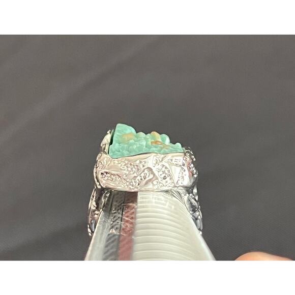 Boho Statement Ring Turquoise Style Inlay Silver Tone Filigree Size 8 - Picture 3 of 8